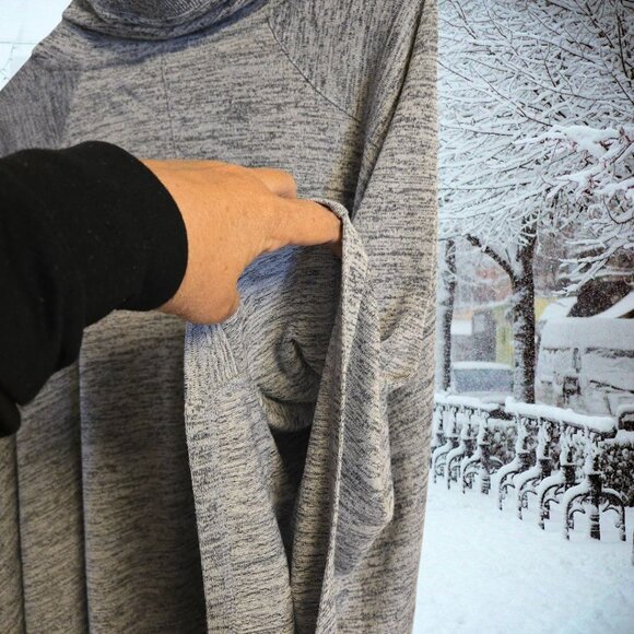 Coldwater Creek Poncho Pullover Top 1X/2X Heather Grey Drawstring Neck Pockets - Picture 7 of 7